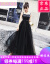 春の夏のブランドの直営黒いウェディングドレスの女性ロングール背もたれレイト端正で上品で上品な上级品ストラップ付きビスチェ宴会年会出演用ドレス黒ログキルL