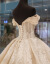 星空のウェディングドレス2019新型ドレン王女オフスタン宮廷重工新婦結婚TIKTOK女性シャンパン色半袖バージョントレインXL