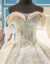 星空のウェディングドレス2019新型ドレン王女オフスタン宮廷重工新婦結婚TIKTOK女性シャンパン色半袖バージョントレインXL