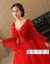 【春夏上新】オフシ・デルV襟の赤い長袖ウェディングドレスドレン新モデル2018夏新婦プリンセスロングール中華風女赤ロングーXL