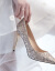 銀色のハイヒールの女性2018年秋白のウェディングドレスに似合うウェディングシューズの中で、新婦の靴と細さと仙女の靴の白金色（5.5 cm）38