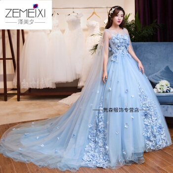 ZEMEIXI影楼テ-マウェディングドレスの青いケープのウェディングドレスの唯美大ドレンカップルがドレスアップした女装平均サイズを撮影しました。
