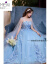 ZEMEIXI影楼テ-マウェディングドレスの青いケープのウェディングドレスの唯美大ドレンカップルがドレスアップした女装平均サイズを撮影しました。