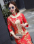 Changyin赤い新婦の結婚ドレス乾杯の時間はドレスチャイナドレスの女性の中華風のウェディングベールの竜鳳の上着で服の赤色（台湾型ドレスアップ）を嫁ぐことを使って真珠のイヤリング+腕輪のサイズをプレゼントします。大きいサイズを撮ることを提案します。