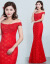 兄姿秀新款新婦オフルダッドウェディングドレスのスパコルレ-スマイドショートドレインドレッドドレッドDMFZ 0909赤いローグL