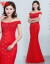 兄姿秀新款新婦オフルダッドウェディングドレスのスパコルレ-スマイドショートドレインドレッドドレッドDMFZ 0909赤いローグL