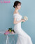 蝶ヒョンダンスオーフショーショーウェルディ2018新型新婦結婚セレスマイムウェディングドレス短いドレーン夏白色M