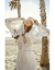 TIKTOK同じスタイカスタムボヘミア風ラッパ袖レ-ス露背の優雅な新婦芝生ウェディングベールビーチツアー撮影軽やかなウェディングスホワイトカラーの裏地M