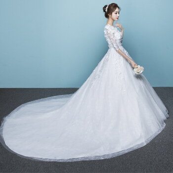 ウェルディドレス2020新型ウェディングドレス新婦結婚洋風プリンセス宮廷スリム長のドレンウェディングドレスの花が長いドレン項L