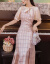 フレンチート甘いチェックのチャイナドレス改良バージョンのワンピース若い女の子のウエストのストリム上品なスカートの夏の写真色S