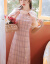 フレンチート甘いチェックのチャイナドレス改良バージョンのワンピース若い女の子のウエストのストリム上品なスカートの夏の写真色S
