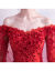 2020夏の新型ふふわわわバラの赤いオーフダッドのウェディングドレスの女性新婦の結婚式乾杯の時間はドレスでウェディングベールを予約して花を刺繍します。ドレースの夜ファッションの赤いM