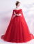 2020夏の新型ふふわわわバラの赤いオーフダッドのウェディングドレスの女性新婦の結婚式乾杯の時間はドレスでウェディングベールを予約して花を刺繍します。ドレースの夜ファッションの赤いM