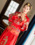 秀禾服の新婦の結婚式のドレス・ロン鳳の上着の昔の服装の中華風のウェディングベールのショーの和服の秋冬の女性の赤色S。